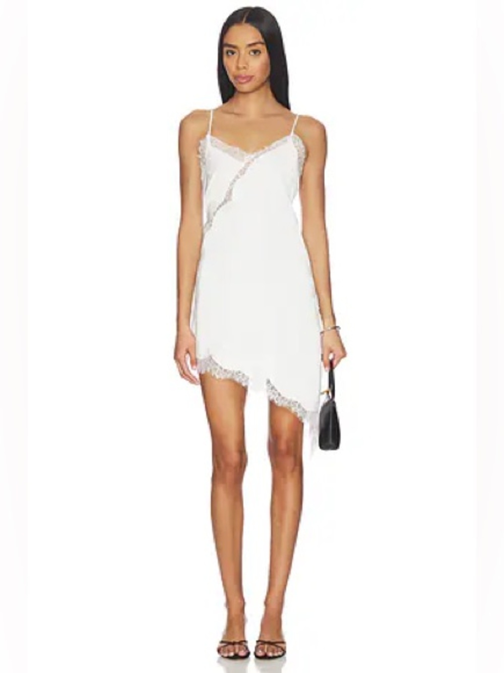 superdown Jaxine White Lace-Trim Asymmetric Slip Mini Dress